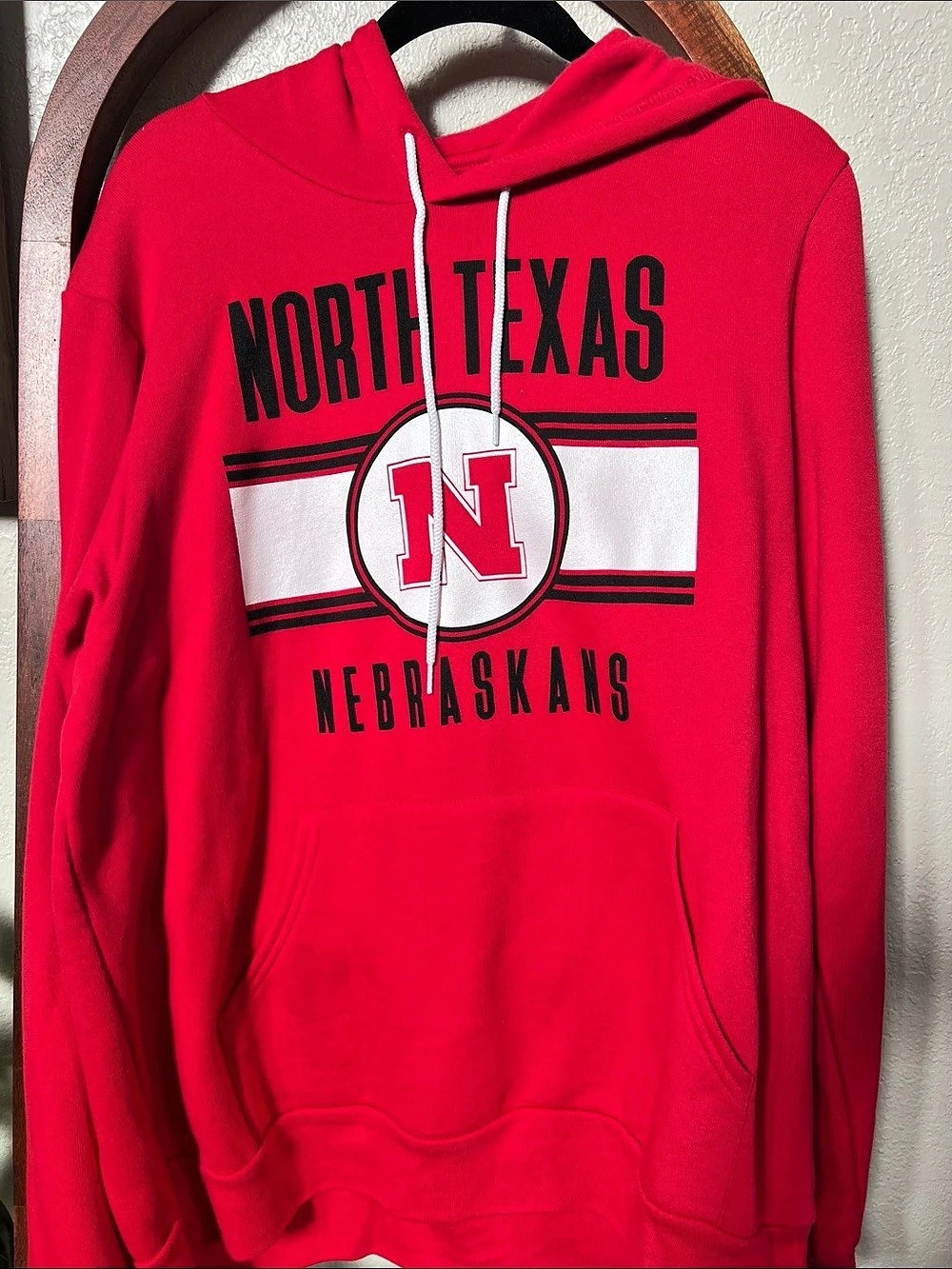 Bella + Canvas North Texas Huskers Red & White Hoodie SuperSoft Large NWOT